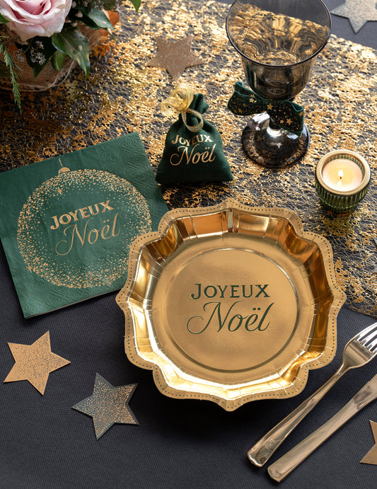 10 pratos de Natal Cintilante dourado e verde abeto 21 x 21 cm
