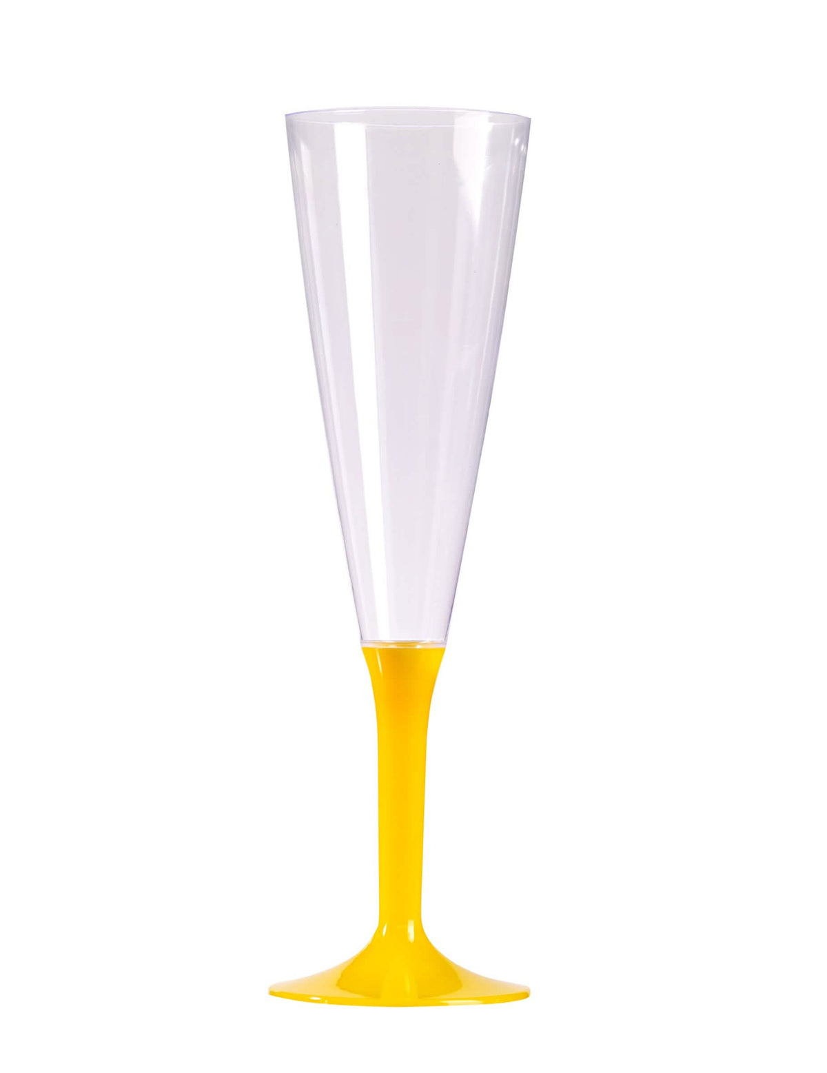Flute de champanhe em plástico para as suas receções com pé amarelo