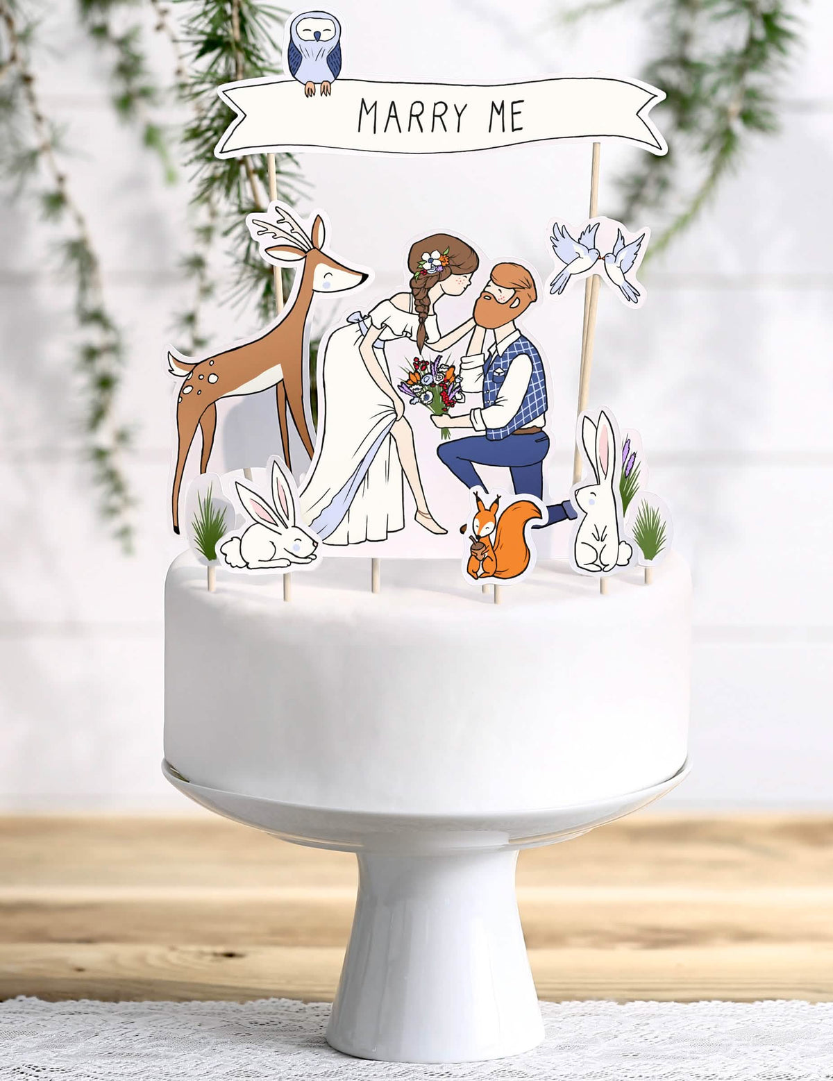 Decoração de topo de bolo para um bolo com noivos natureza decoração campestre