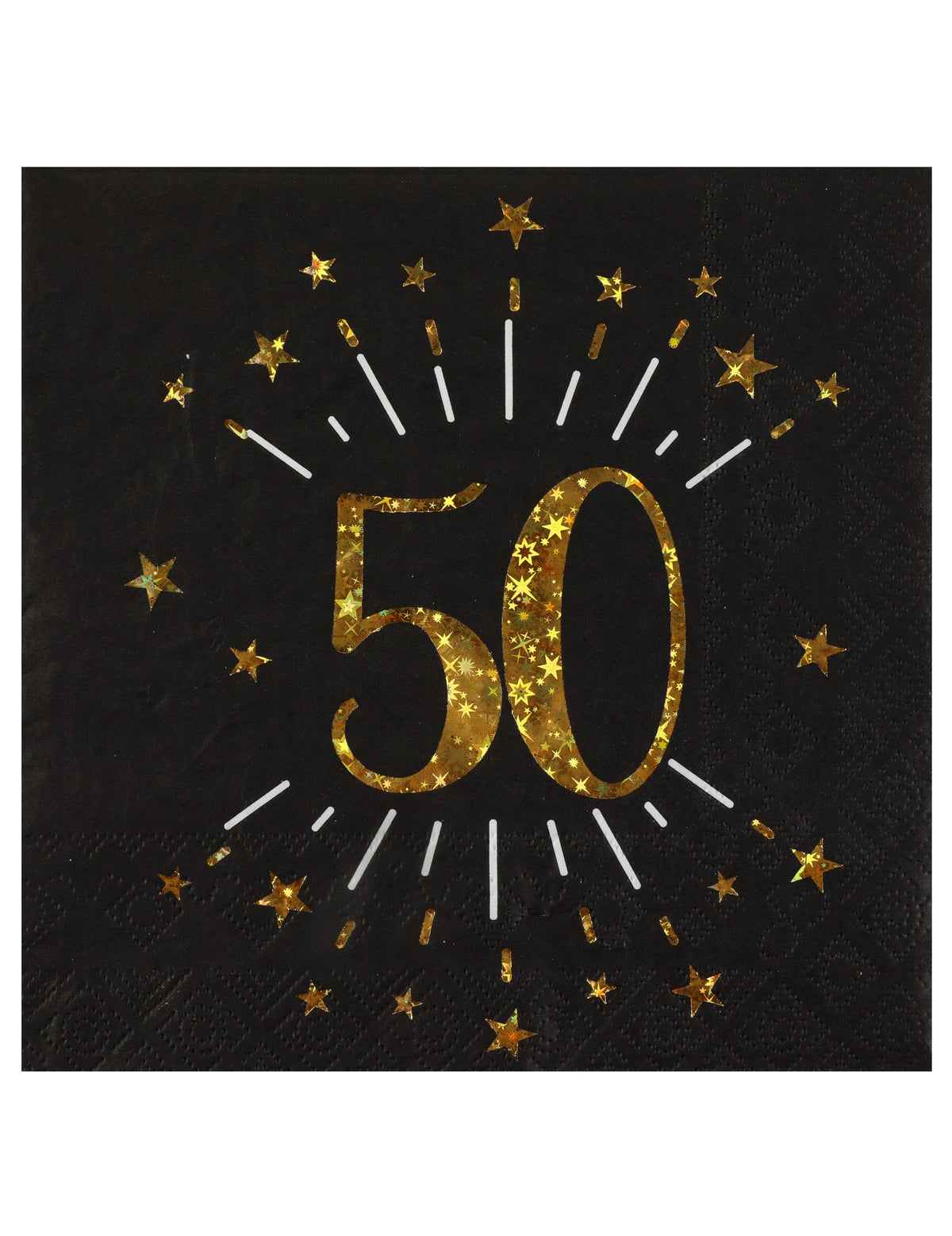 guardanapos aniversário 50 anos para adulto preto e dourado com estrelas