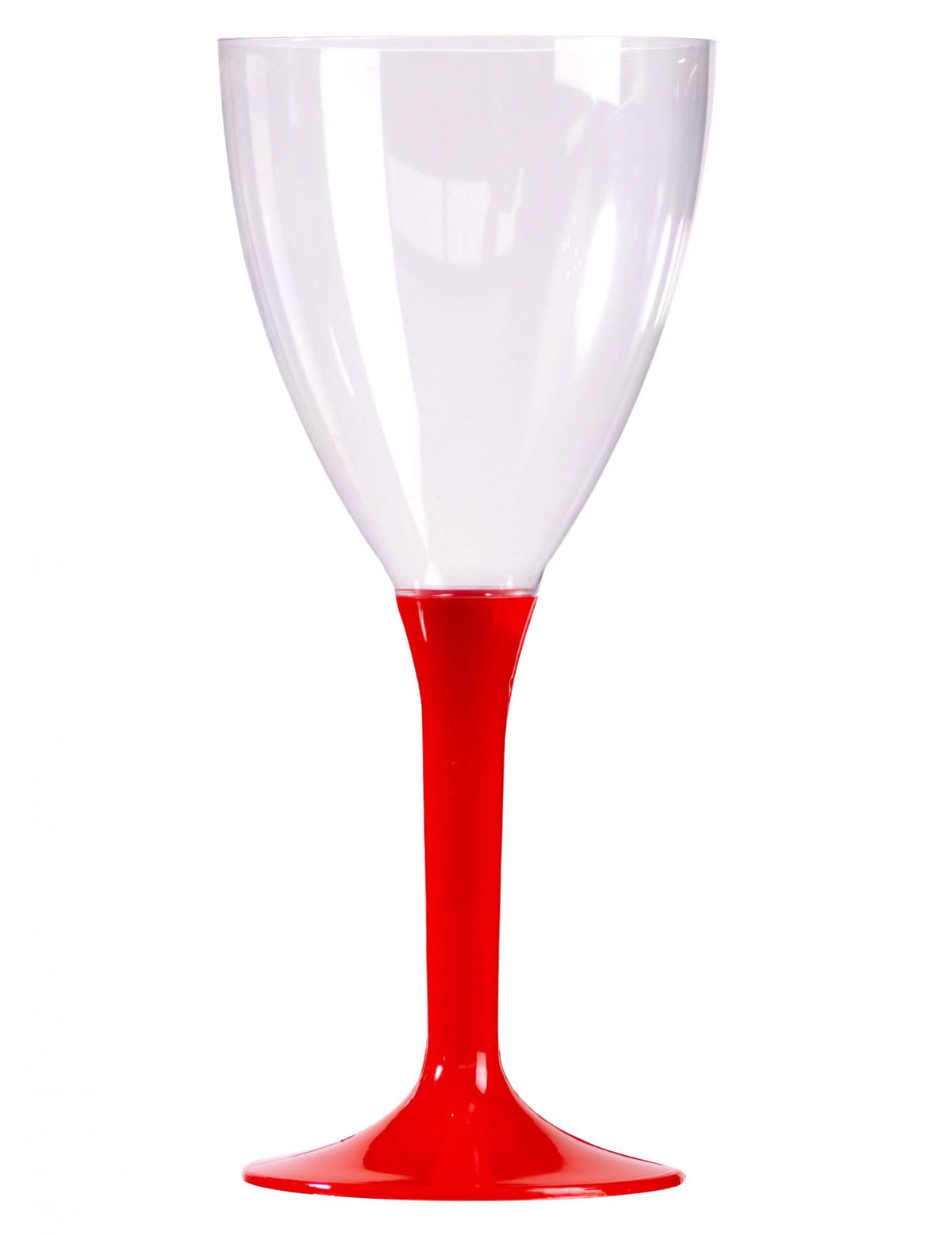 Copos de vinho transparentes com pé vermelho em plástico
