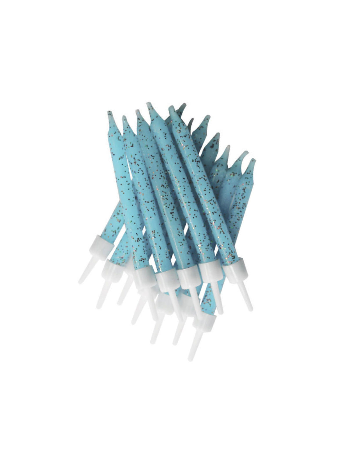 Lote de 12 velas para bolo azul pastel com purpurinas