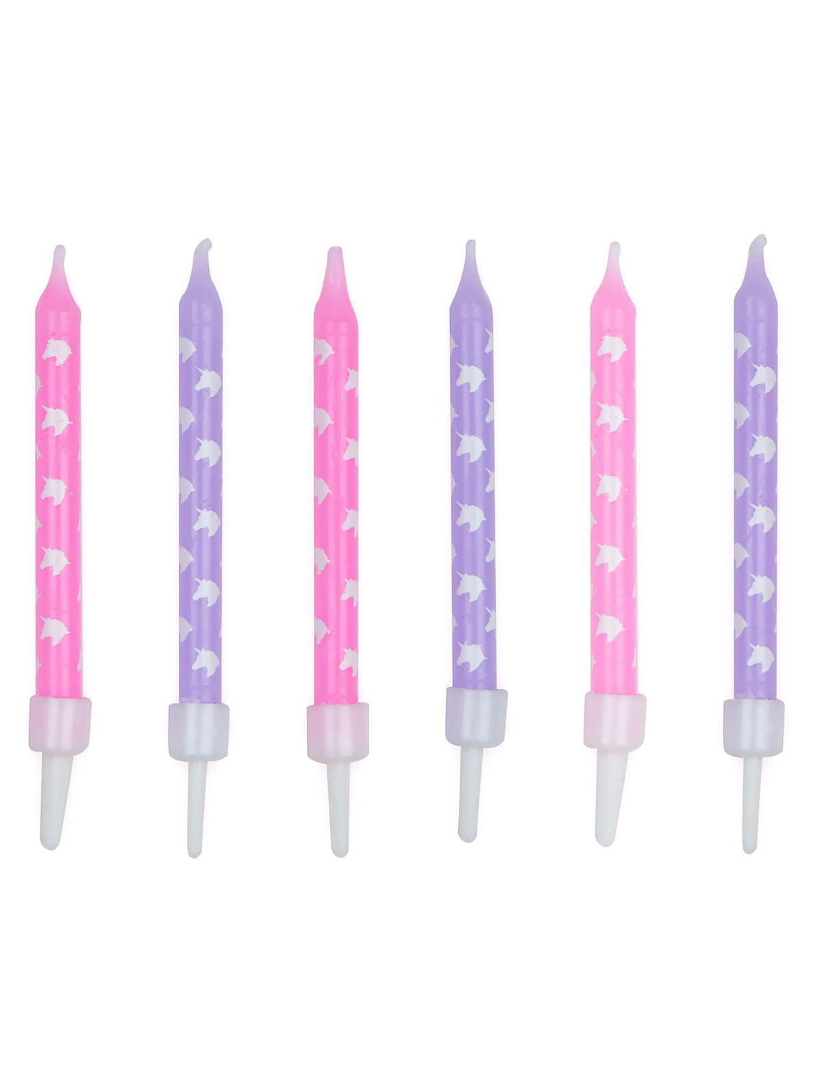 12 velas de aniversário unicórnio rosas e violeta com bobèches