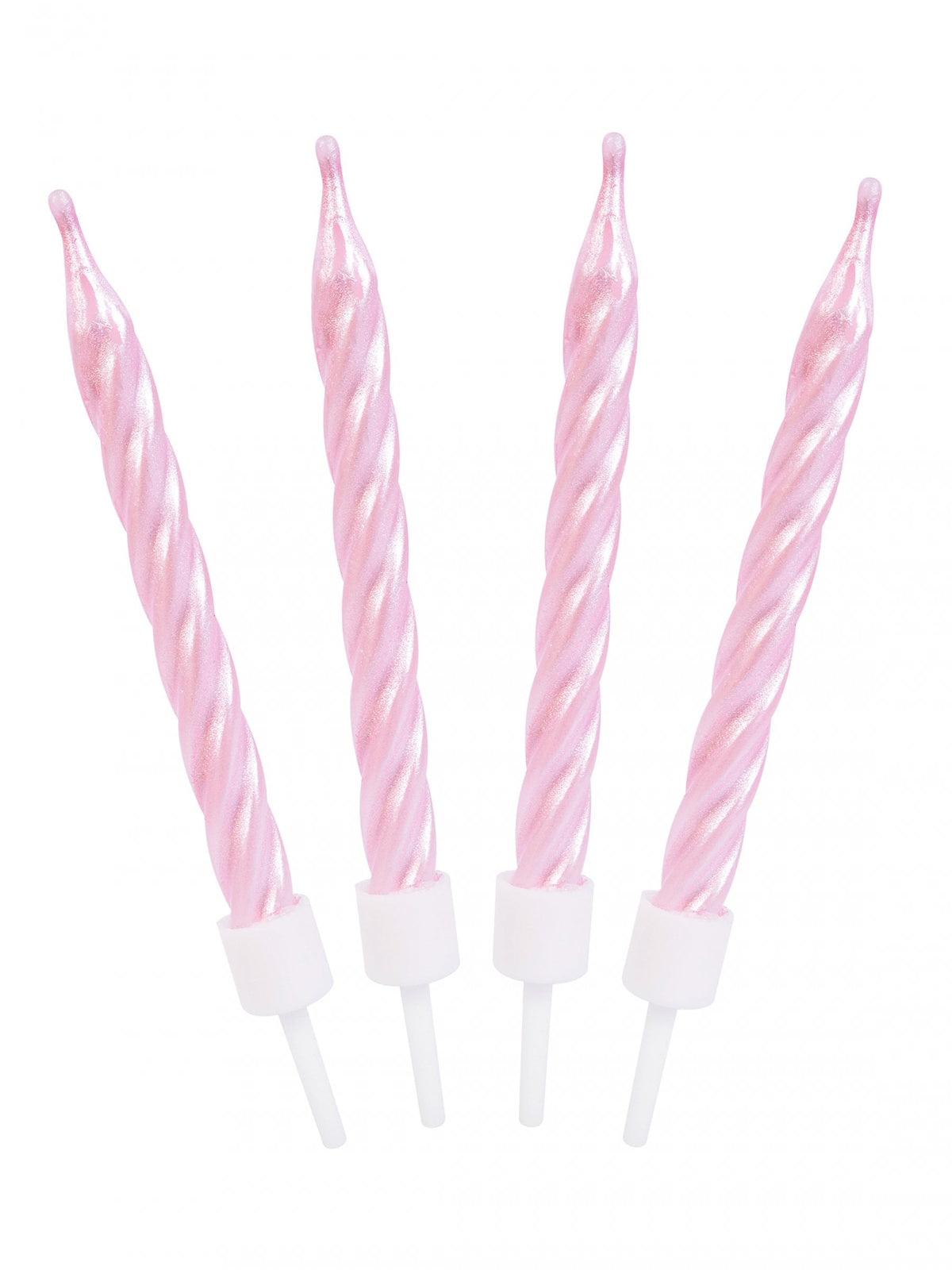Grande plano das velas de aniversário espirais rosa nacaradas
