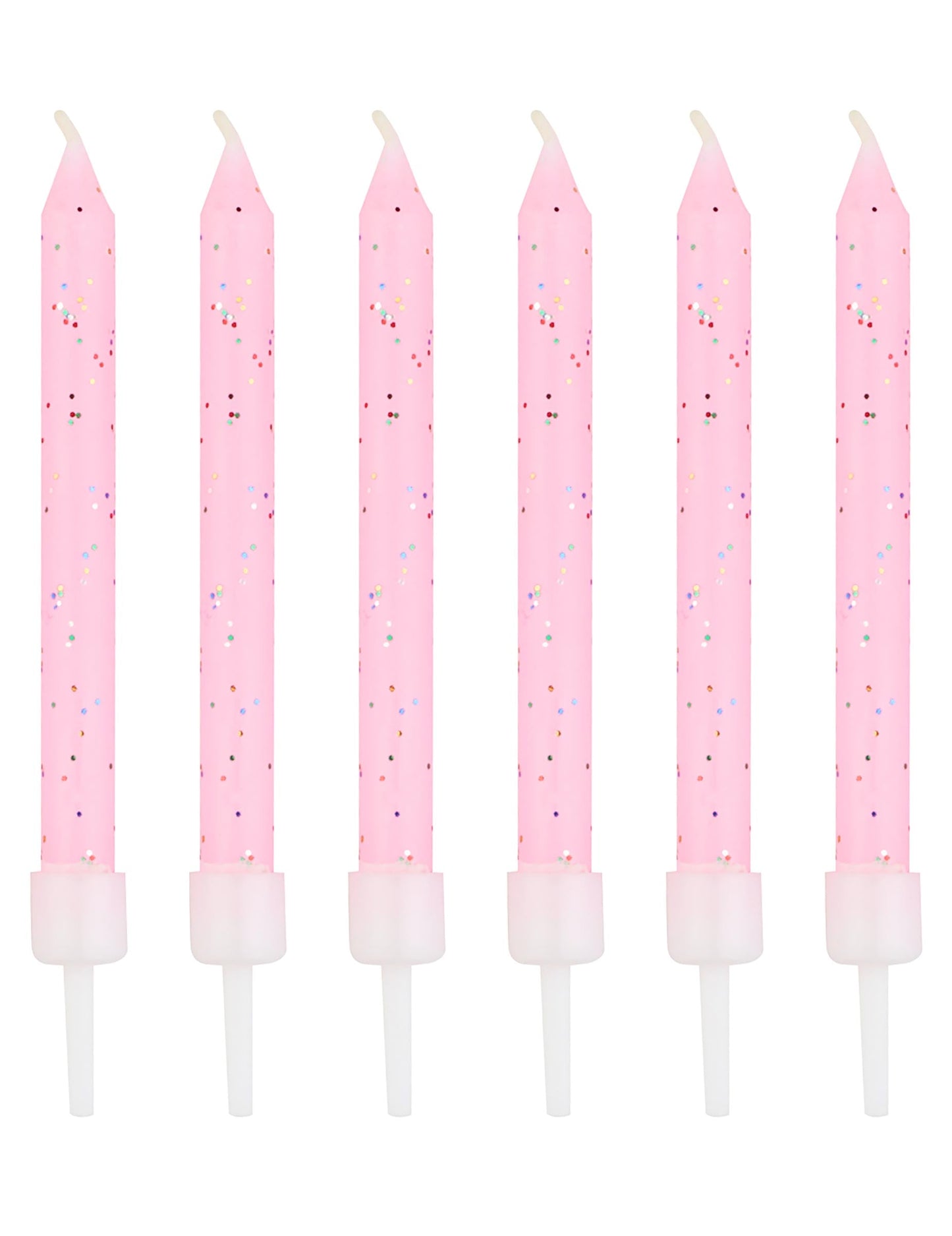 12 bougies à paillettes pour fête roses avec bobèches