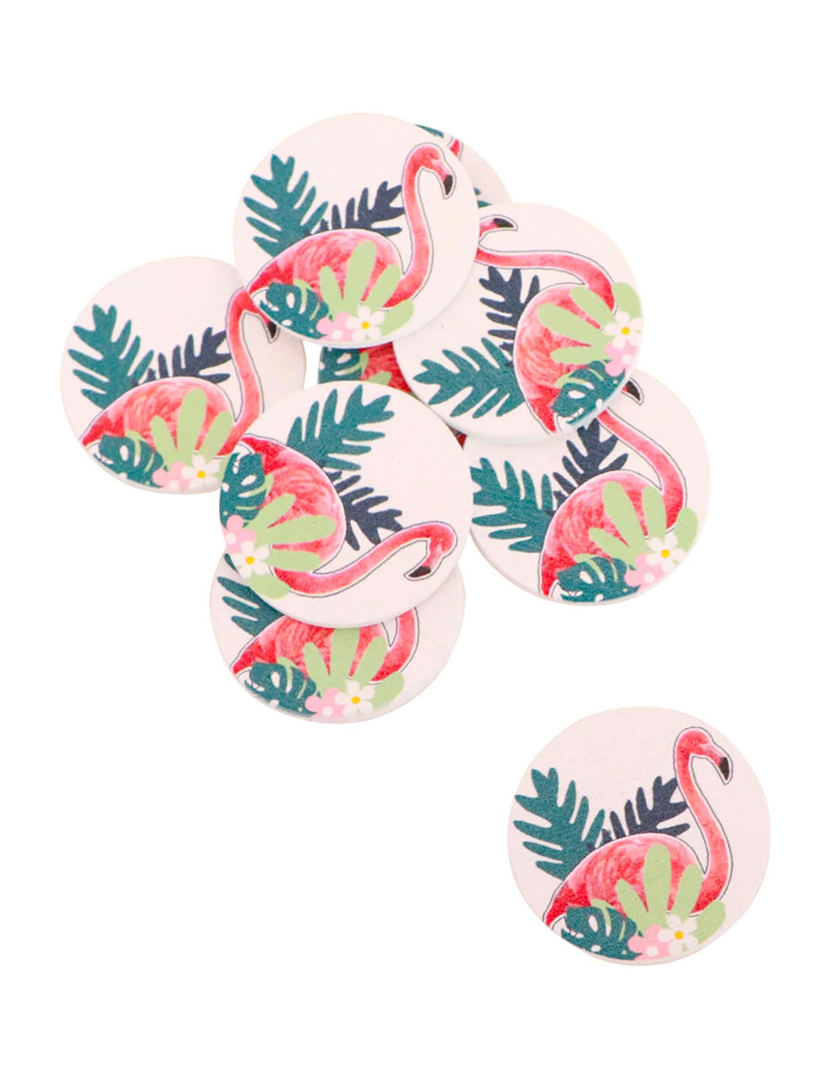 Confettis adesivos flamingo tropicais para DIY e mesa cor de rosa e verde