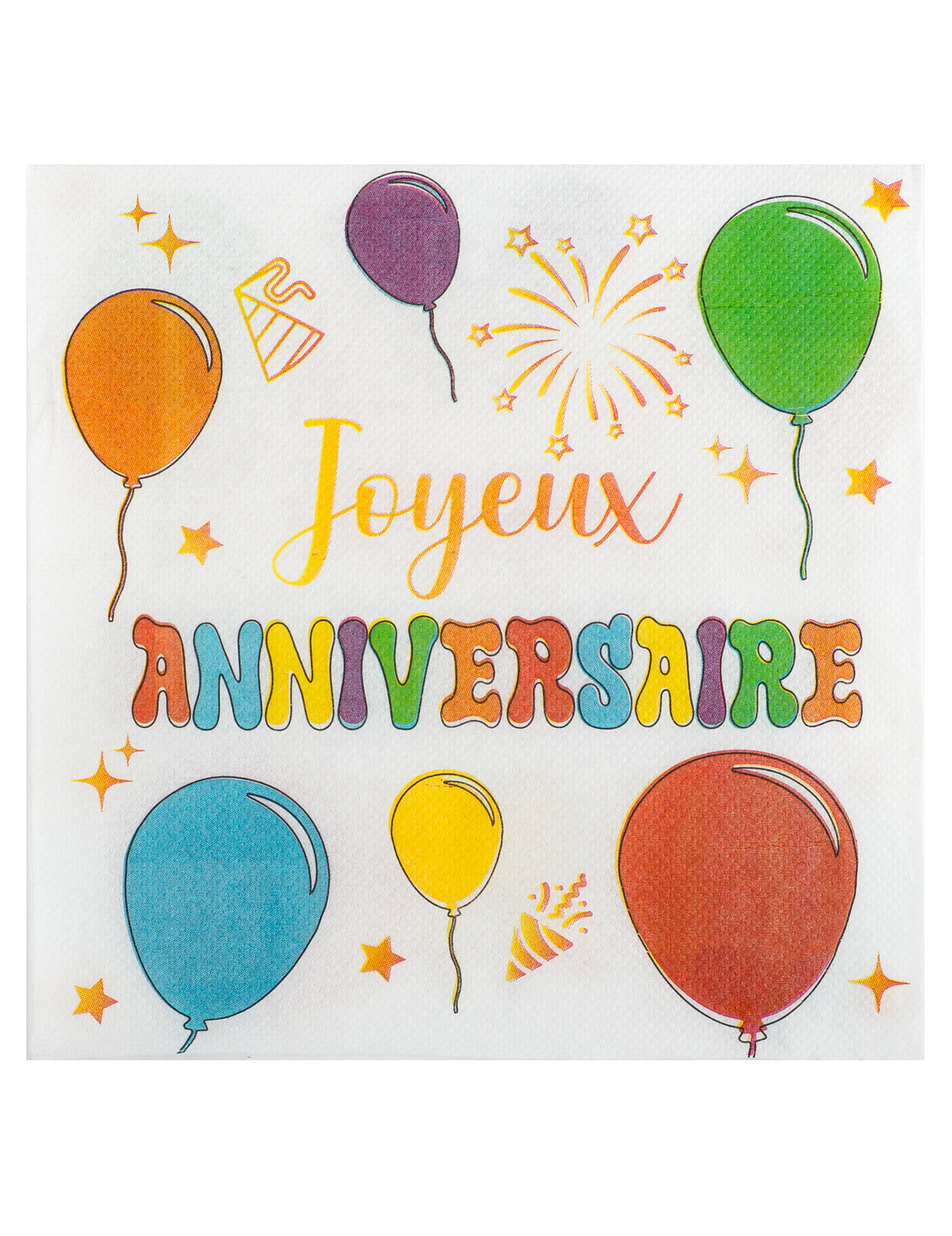 Serviettes en papier Ballons d'anniversaire multicolores avec inscription Joyeux Anniversaire