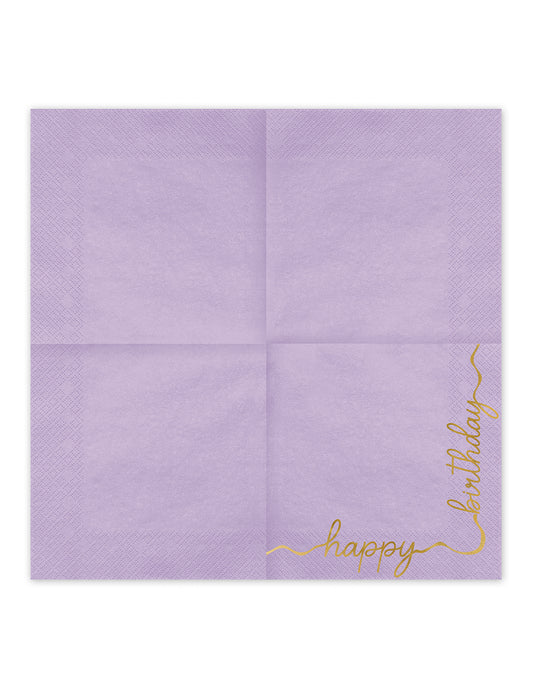 12 Guardanapos de papel Happy Birthday pastel e ouro 33 × 33 cm