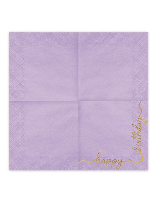 12 Guardanapos de papel Happy Birthday pastel e ouro 33 × 33 cm
