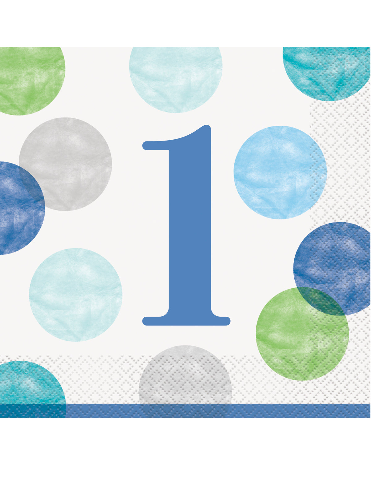 Serviettes en papier 1er anniversaire bleues et blanches à pois