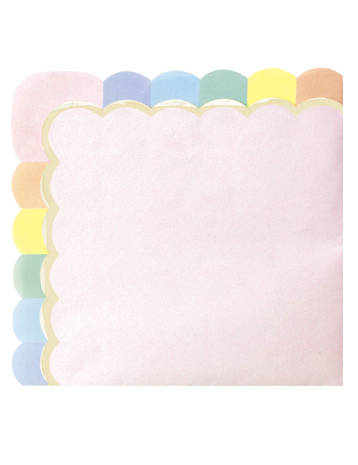Guardanapos recortados em papel arco-íris para festa cor de rosa pastel