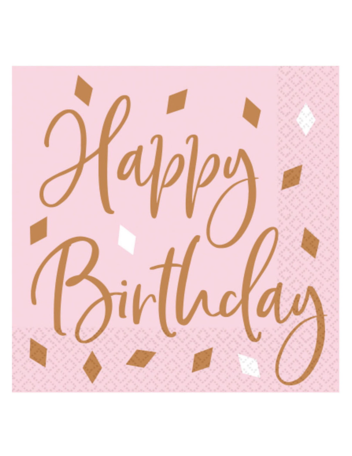 Serviettes en papier Happy Birthday pour fête rose avec confettis rose gold