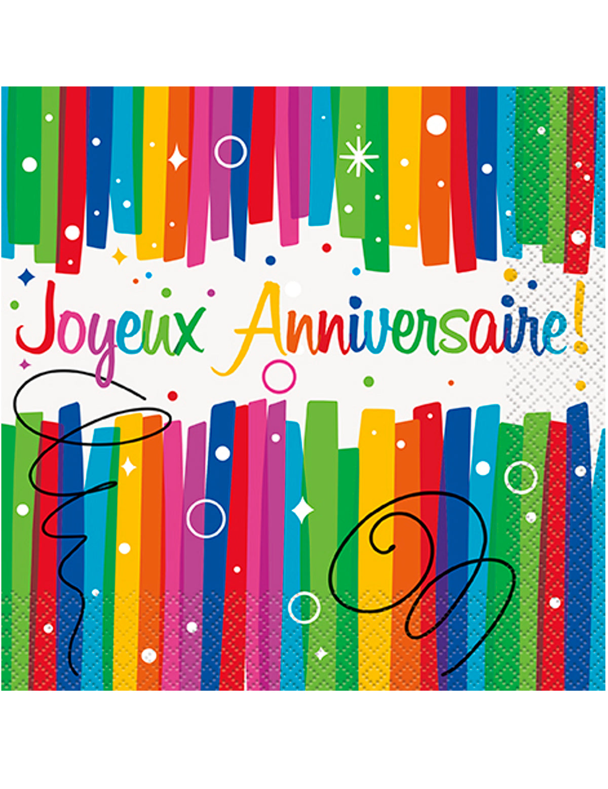 Serviettes en papier Joyeux Anniversaire pour fête multicolores jetables