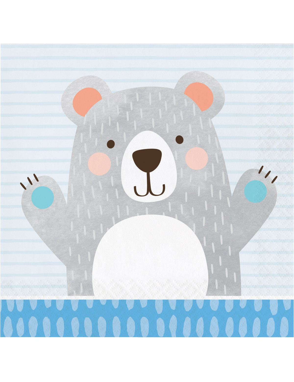 Serviettes en papier petit ours gris pour baby shower bleu et gris