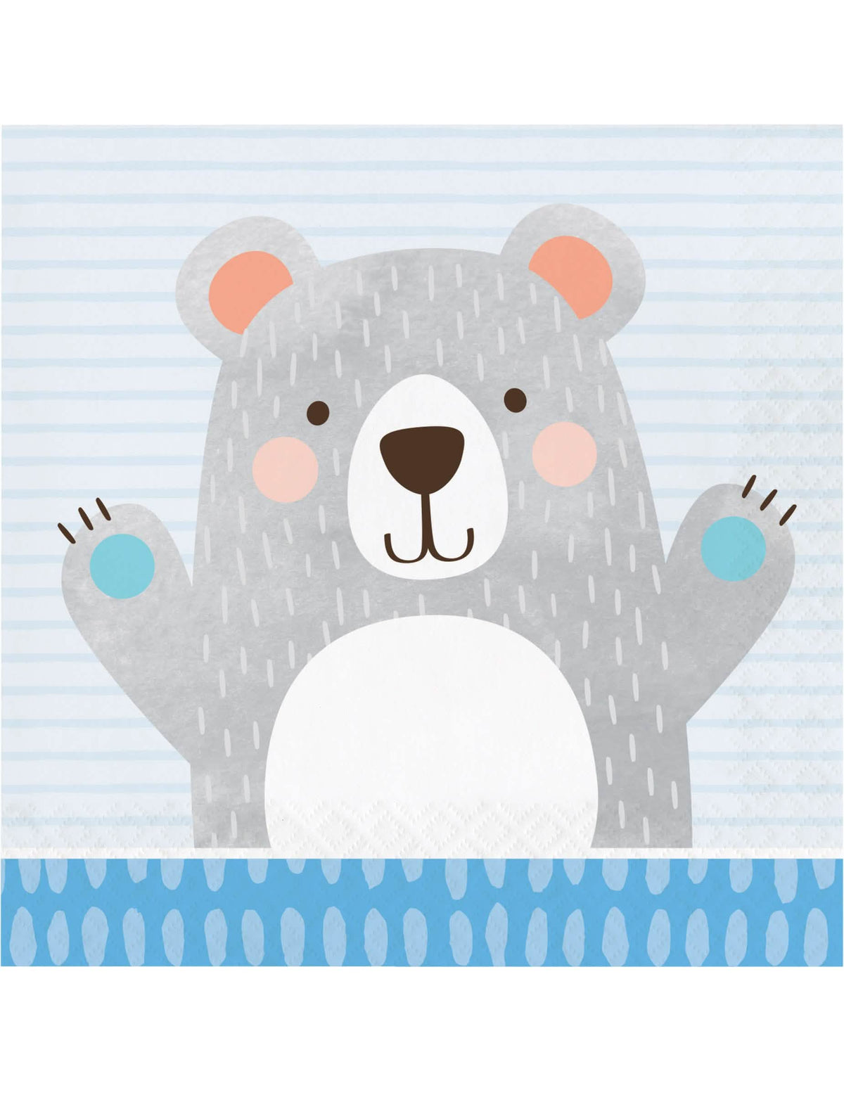 guardanapos pequeno urso cinzento para baby shower azul e cinzento