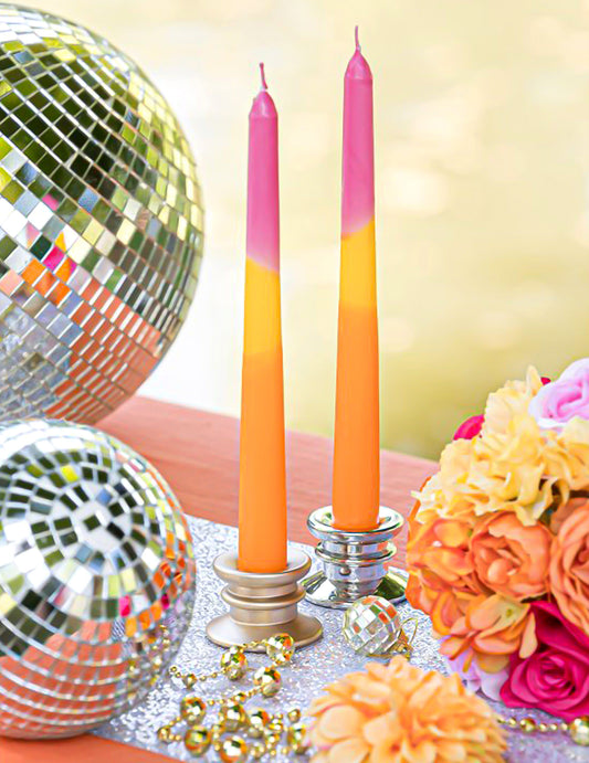 2 Velas de castiçal cor-de-rosa, amarelo, laranja 25 cm