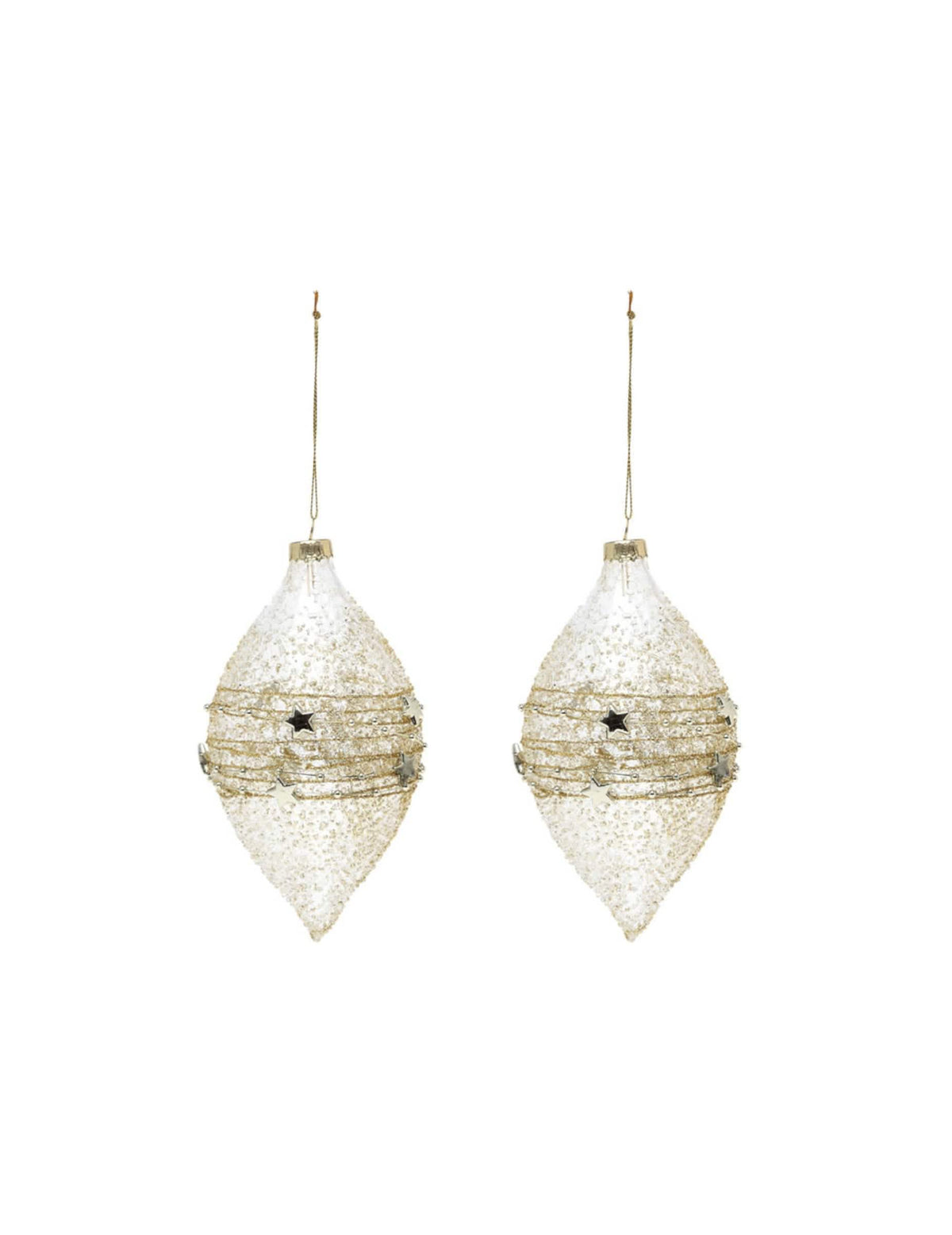 Bolas de vidro em forma de gota com estrelas para natal douradas