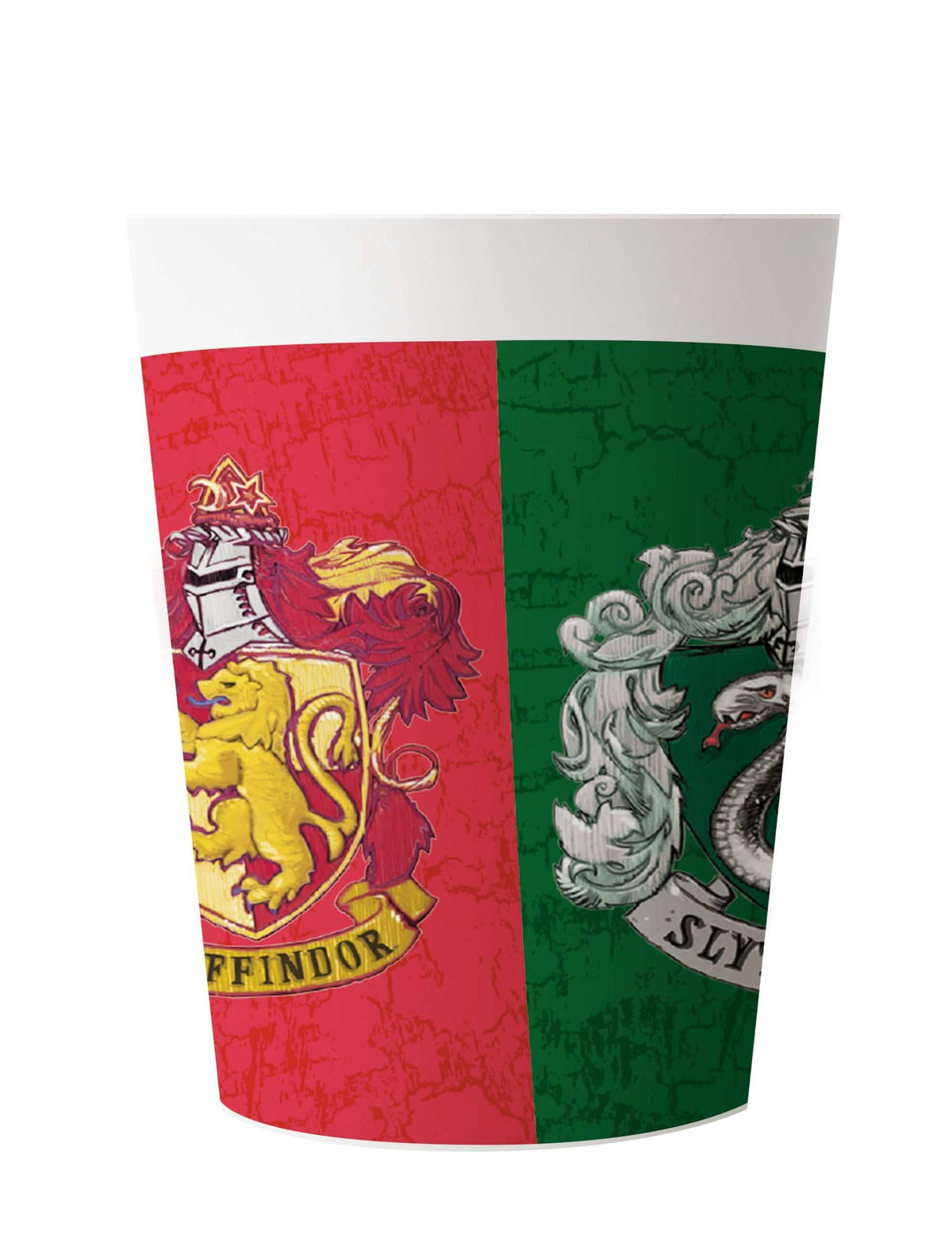 Copos de plástico reutilizáveis Harry Potter para criança, vermelhos e verdes, com os brasões Gryffindor e Slytherin