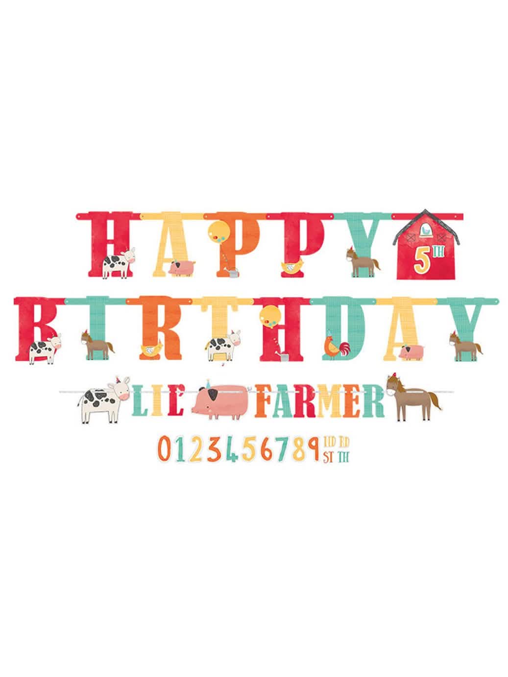 Guirlandes Happy Birthday na quinta com animal para criança multicolores personalizáveis