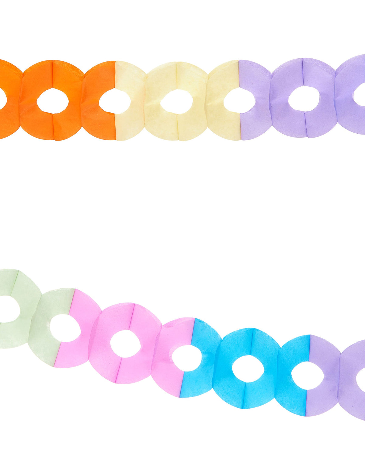 Détail des anneaux des guirlandes en papier multicolores pour fête en forme d'anneaux