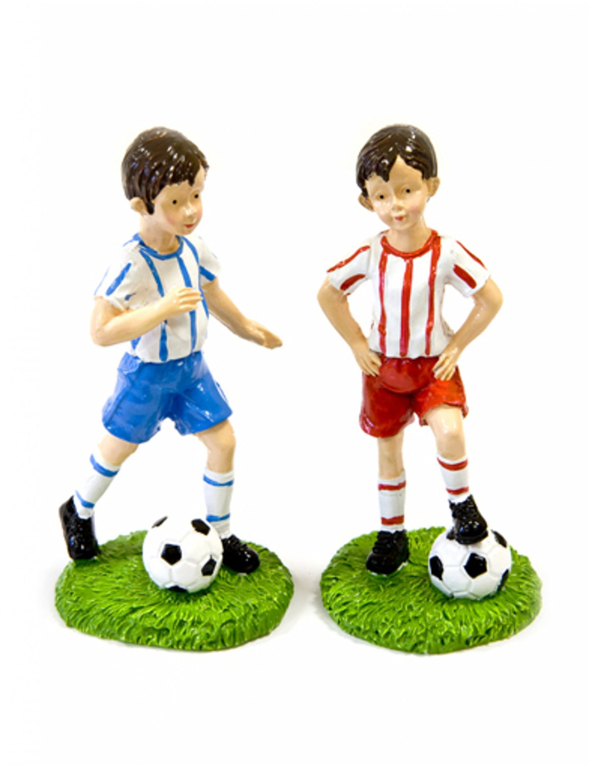 Figurine joueur de foot pour gâteau bleu et rouge en résine