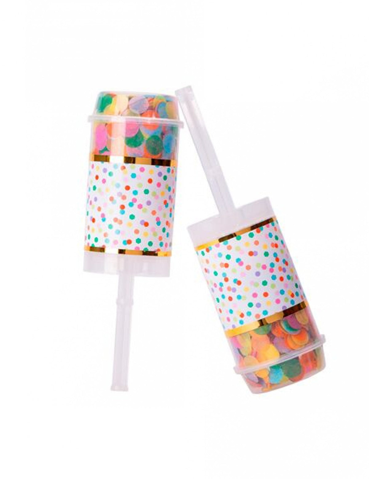 Poppers confettis para empurrar multicoloridos para festa com bolinhas e riscas douradas