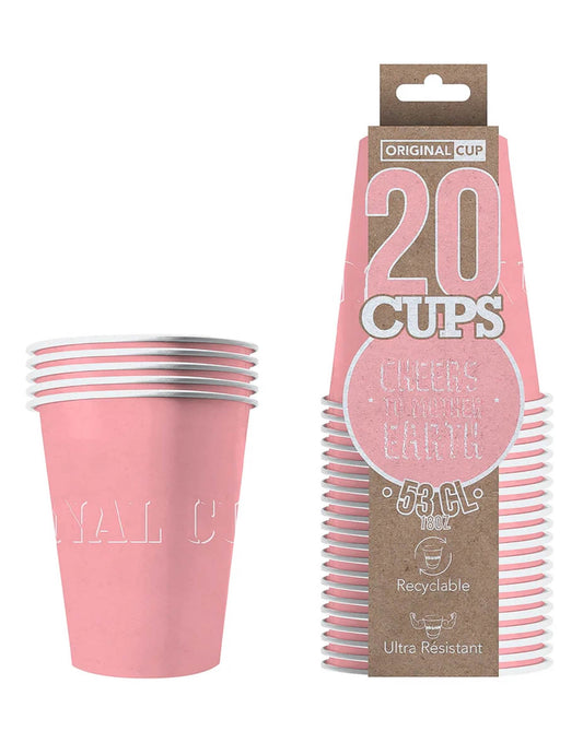 Vue de l'emballage des gobelets américains rose pastel en carton recyclable