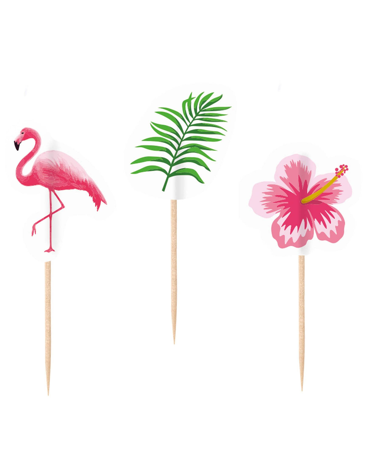 Piques decorativos Flamingo Paradise tema tropical cor de rosa e verde em madeira