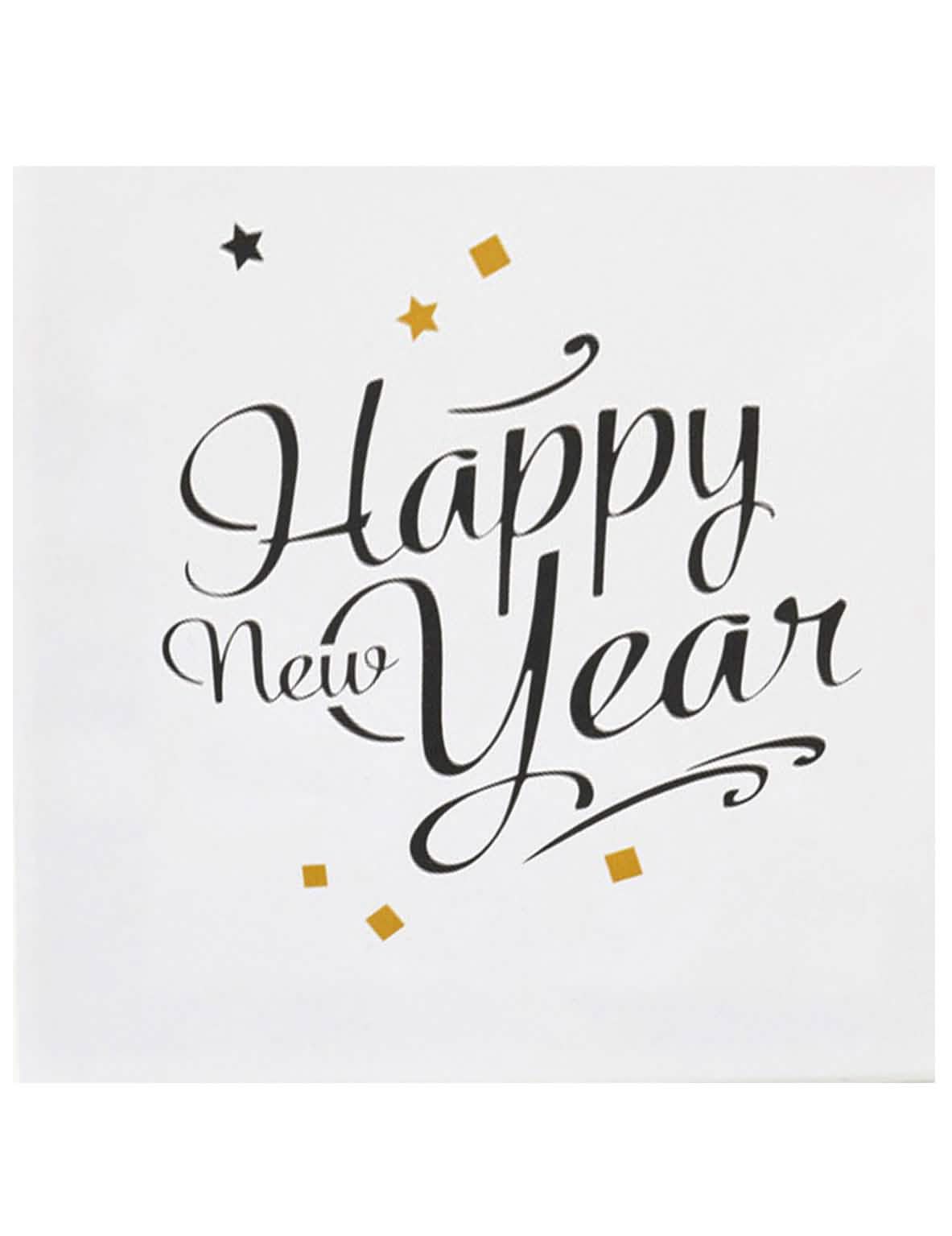guardanapos Happy New Year para festa branco preto e dourado
