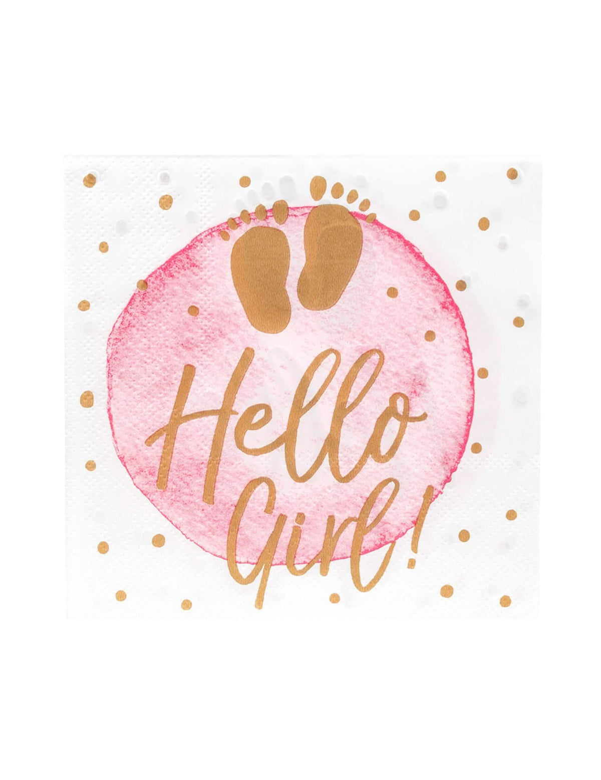 guardanapos hello girl pour baby shower cor de rosa et dourado