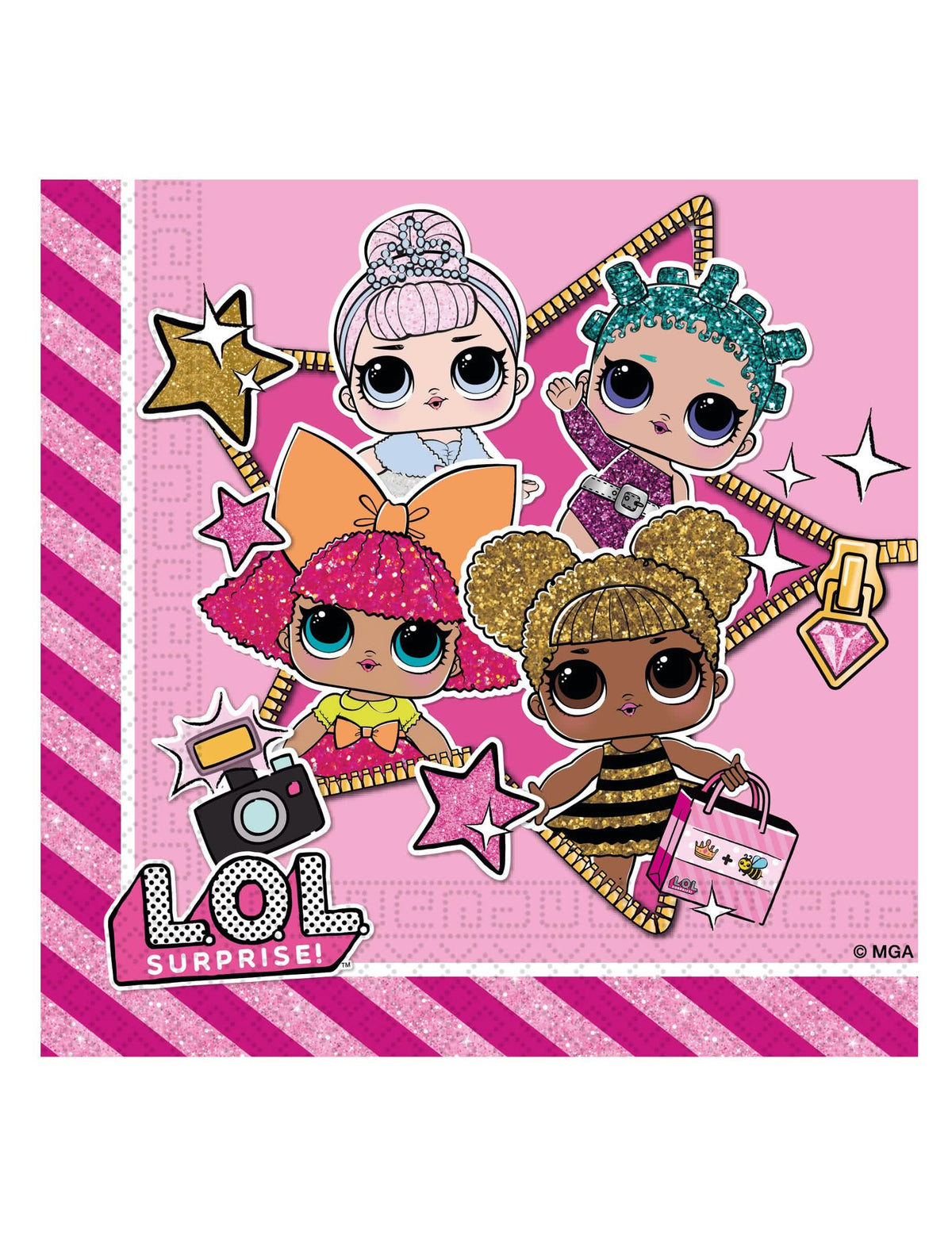 guardanapos LOL™ para criança cor de rosa com motivos brilhantes e bonecas
