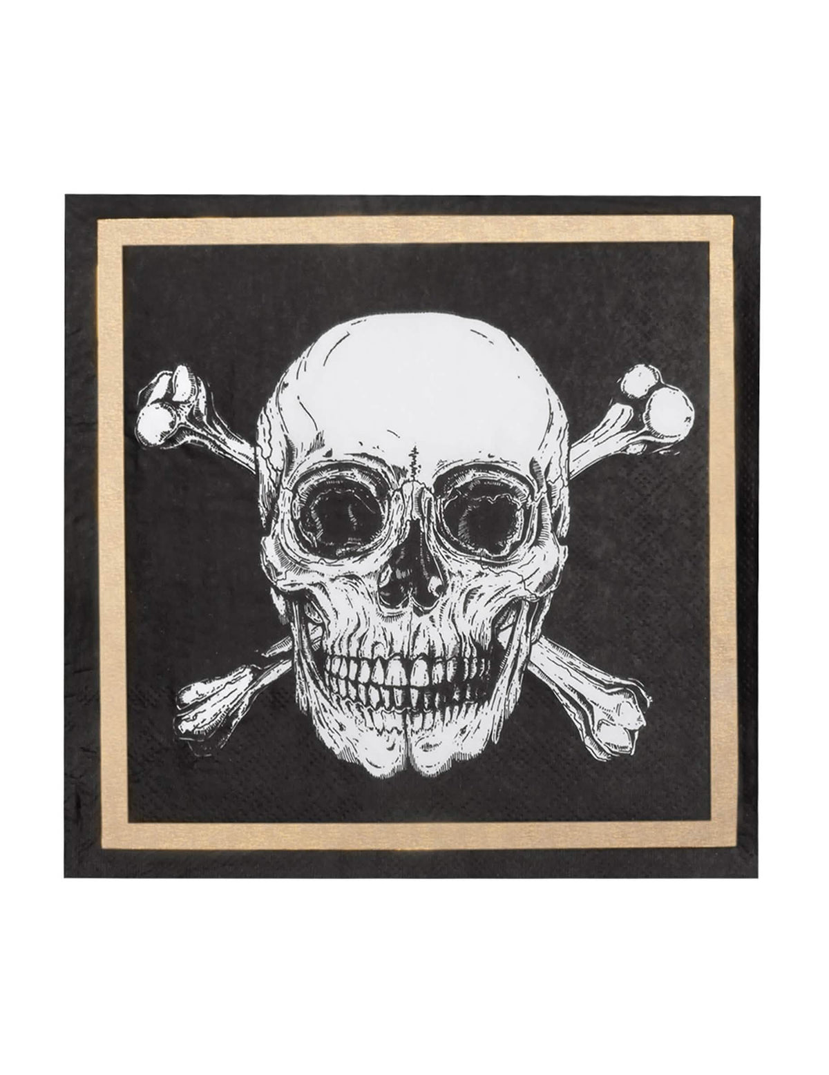 Détail du motif de tête de mort des serviettes en papier Pirate Jolly Roger