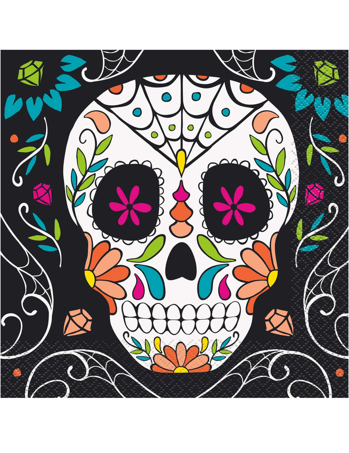 guardanapos cabeça de morto Day of the Dead para festa multicoloridos sobre fundo preto