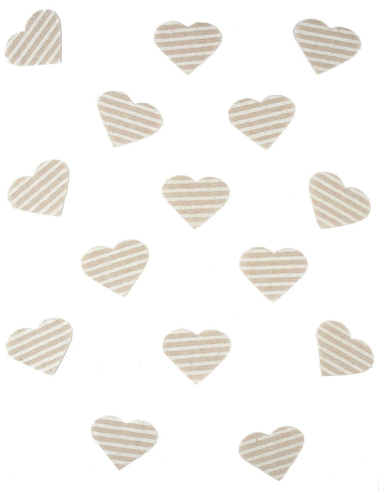 Vue d'ensemble des confettis cœur en lin rayé pour mariage