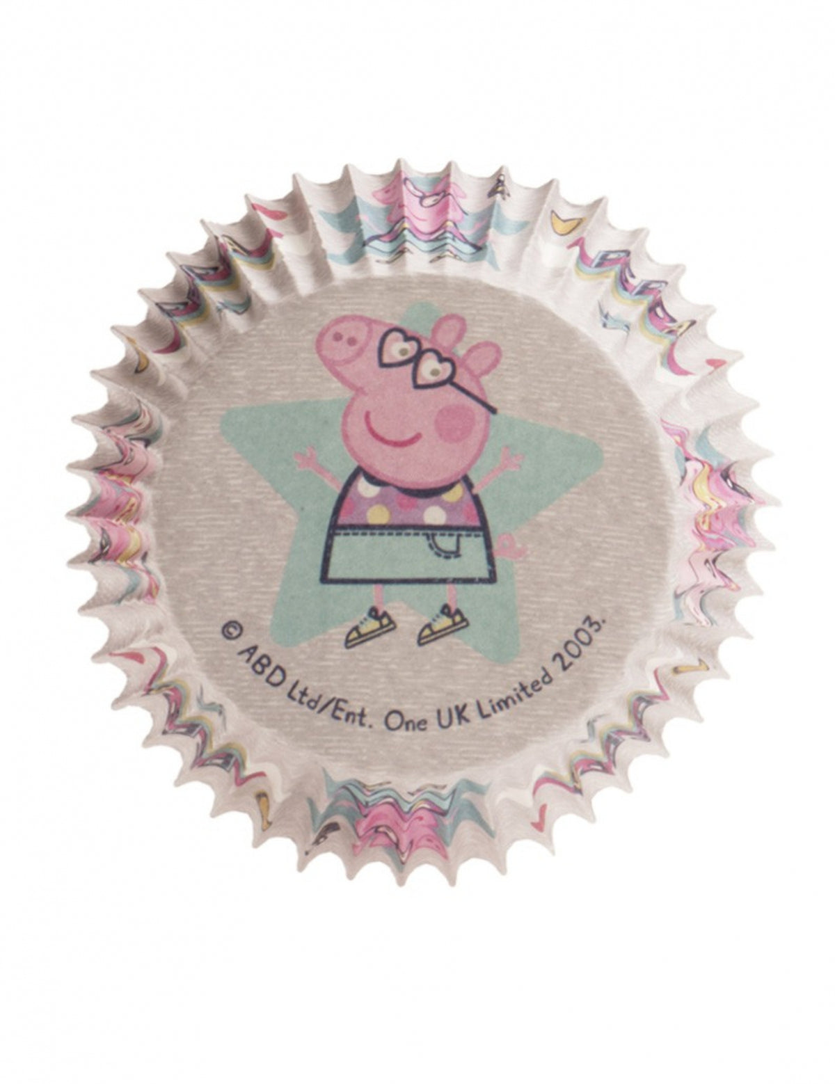 Vue du motif au fond du moule à cupcakes en papier Peppa Pig