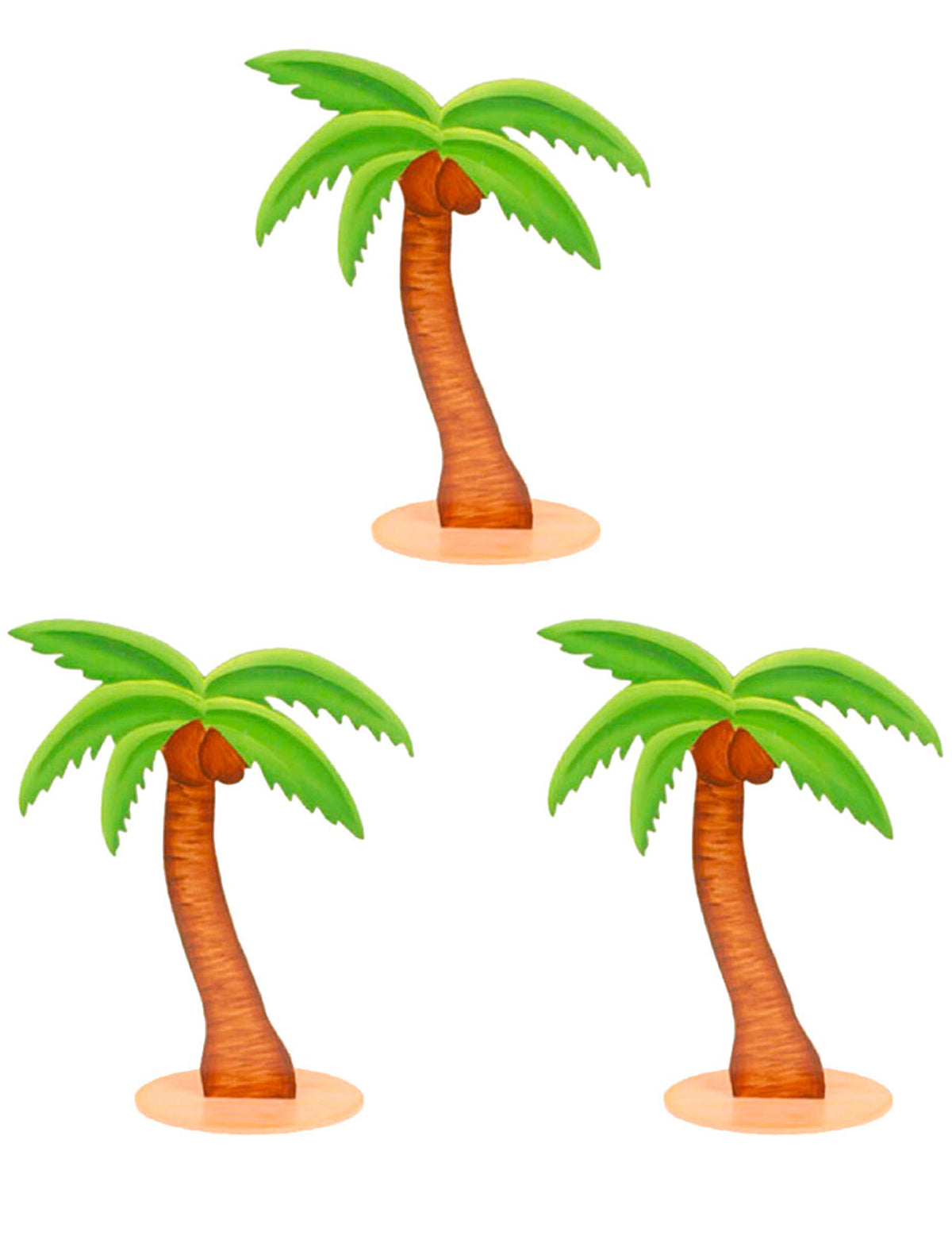 3 décorations en bois palmiers pour fête hawaïenne marron et vert