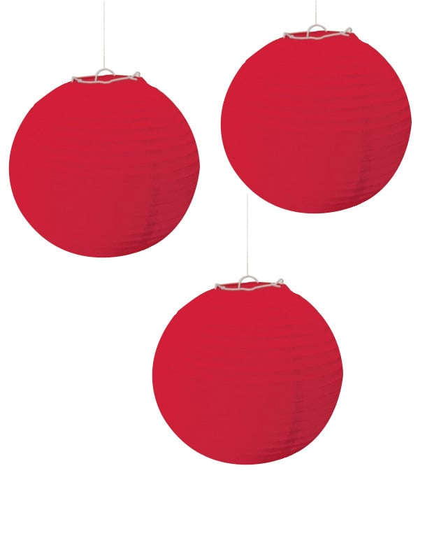 Lot de 3 lanternes boules pour décoration de fête rouge