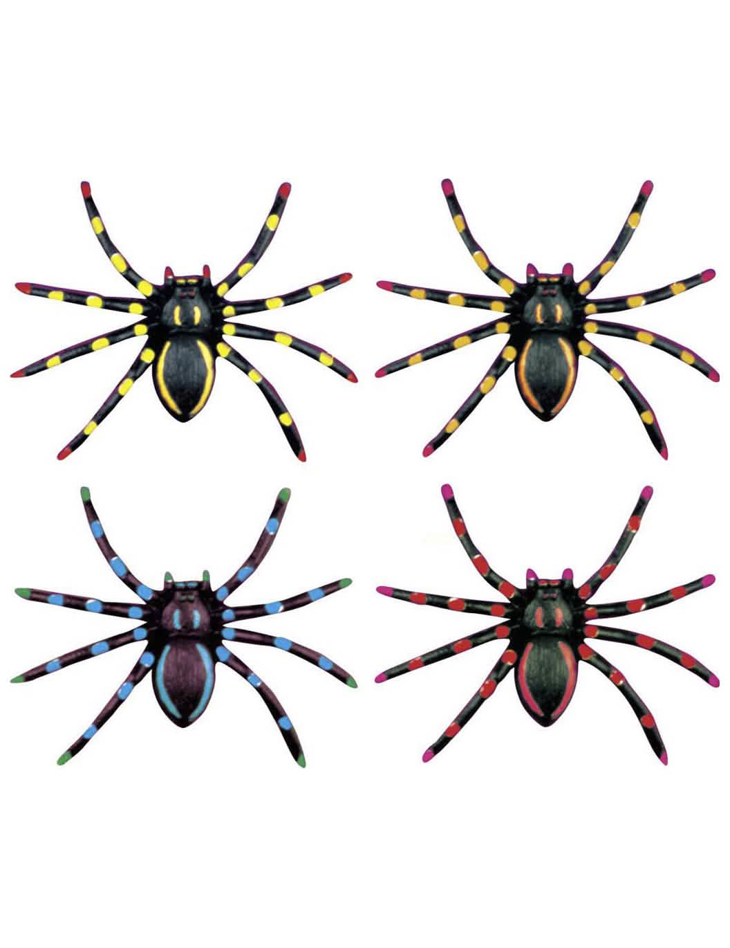 aranha fluo halloween para decoração pretas e multicoloridas