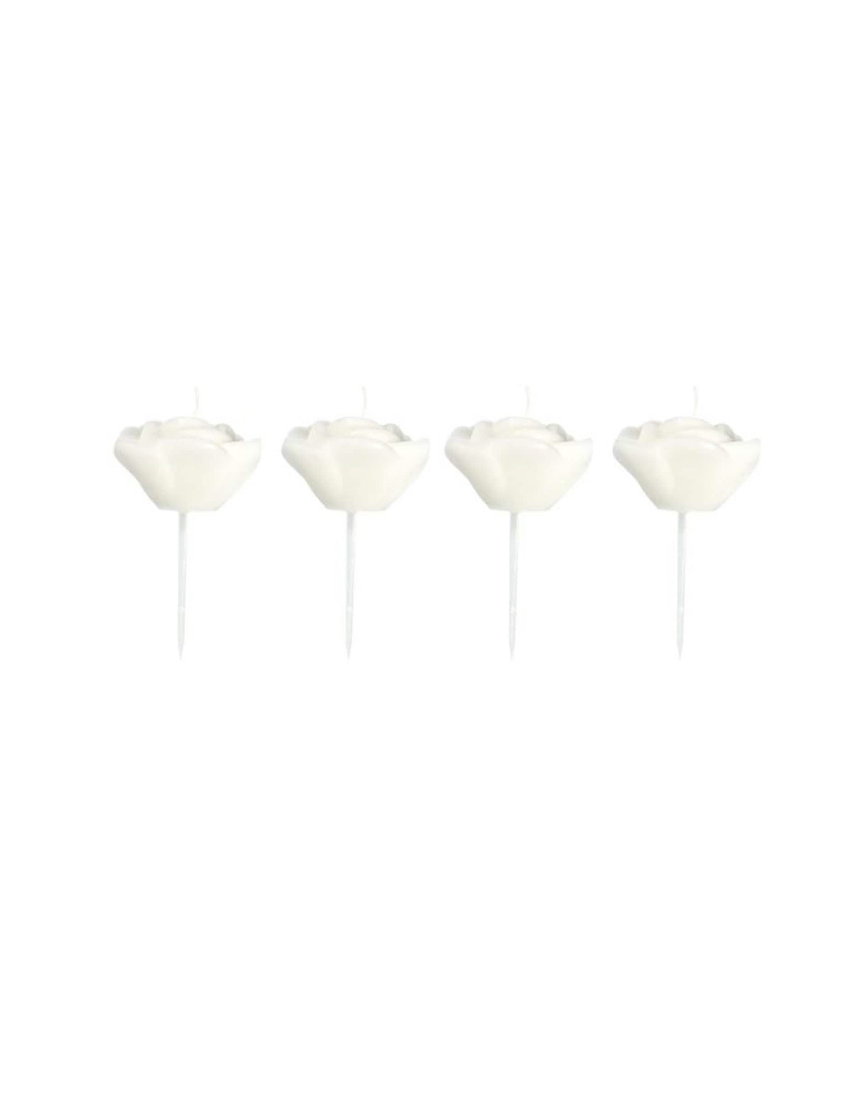 4 velas em forma de rosas em espeto para decoração brancas