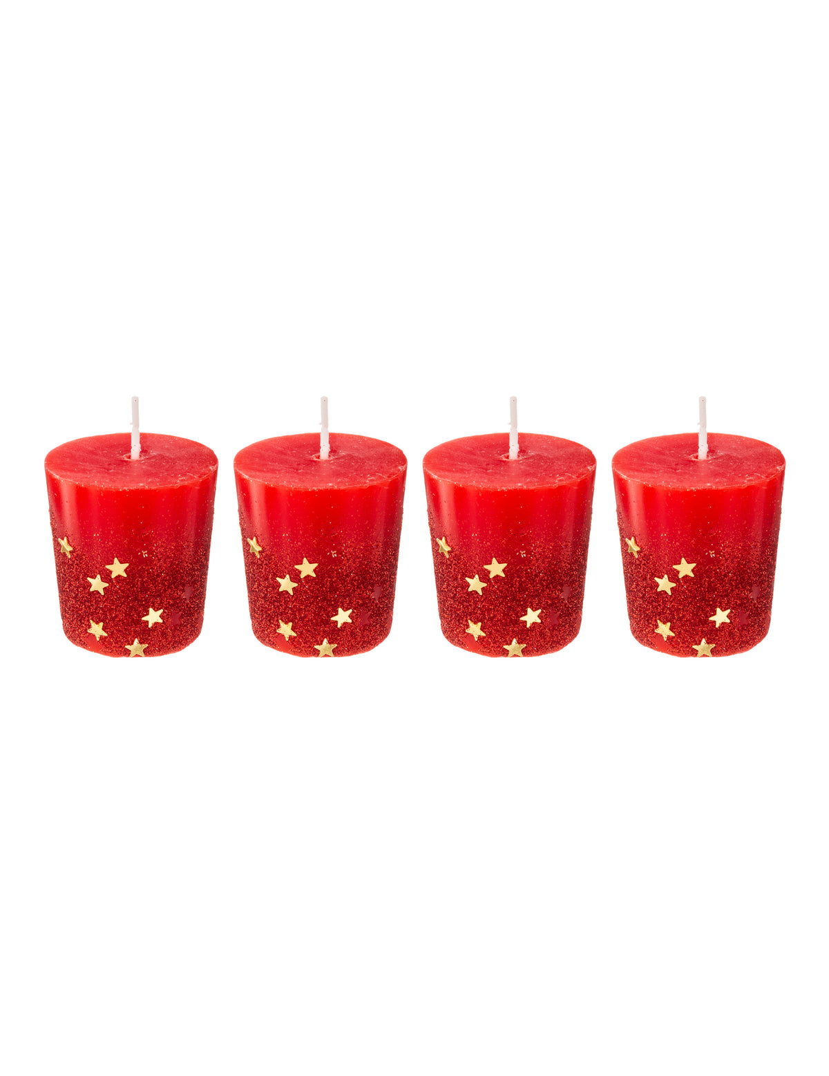 Lot de 4 bougies avec étoiles dorées pour fête rouges en cire pailletée