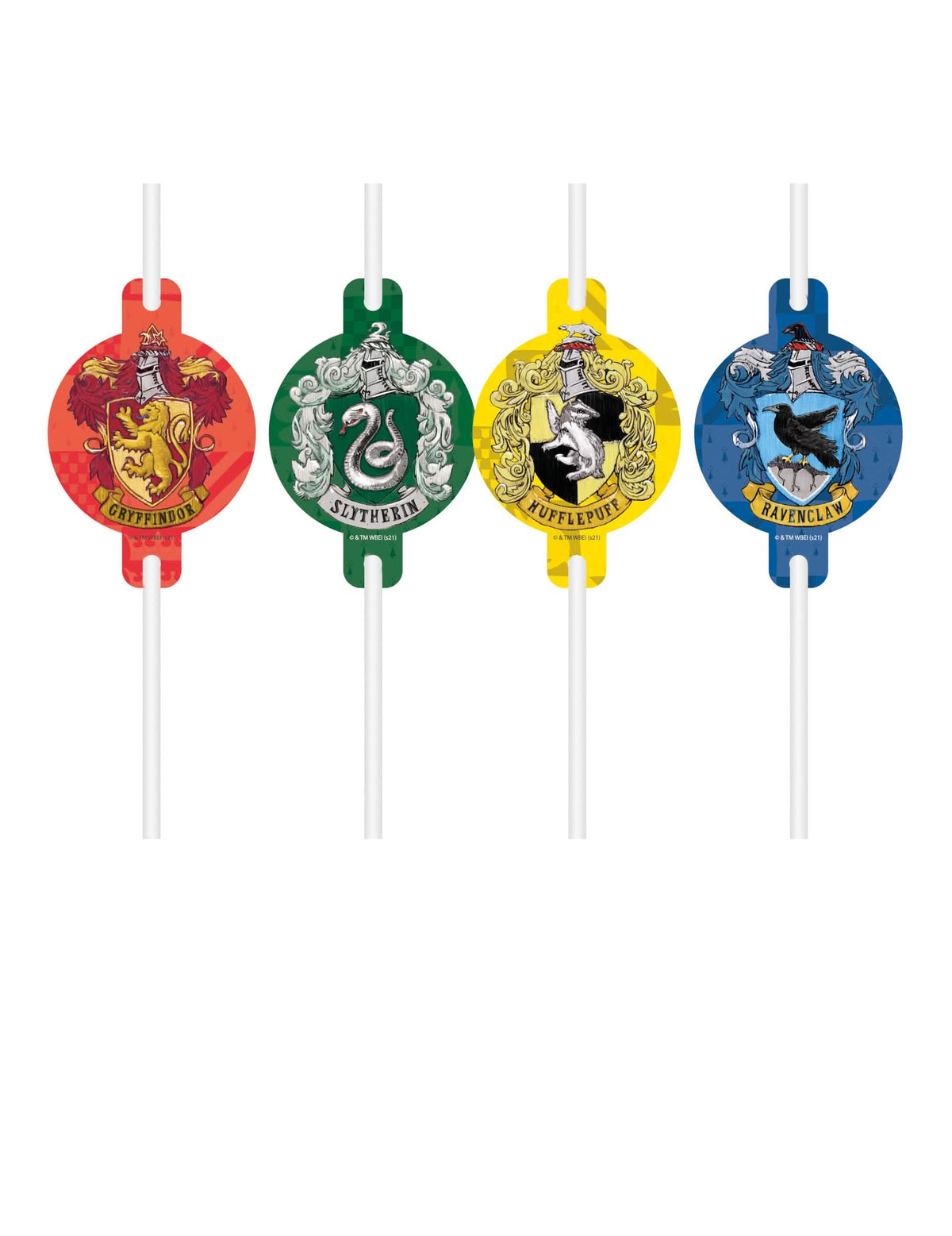4 palhinhas em cartão Harry Potter para criança multicoloridas brasões das casas de Hogwarts