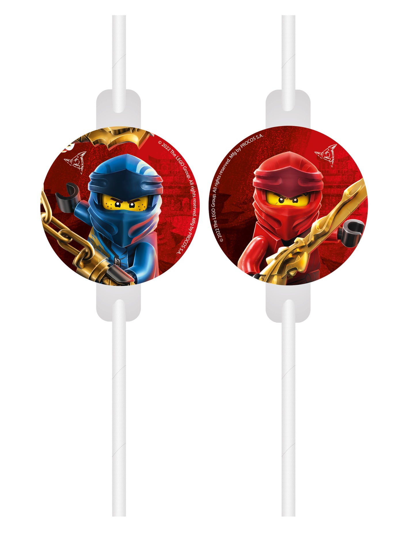 Pailles médaillon Lego Ninjago pour enfant rouges et bleues