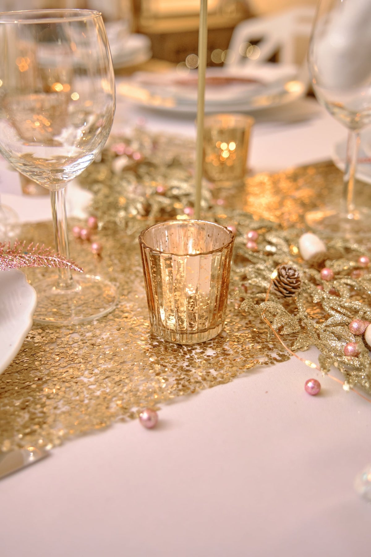 Gros plan du photophore en verre pour bougies pour décoration de fête