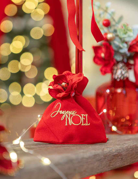 4 saquinhos de veludo vermelho e dourado Feliz Natal 9,5 x 11,5 cm