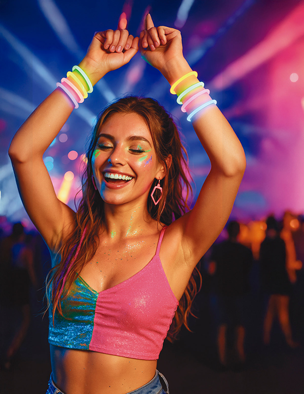 Porté aux poignets lors d'une fête du Bracelets phosphorescents néon pour fête