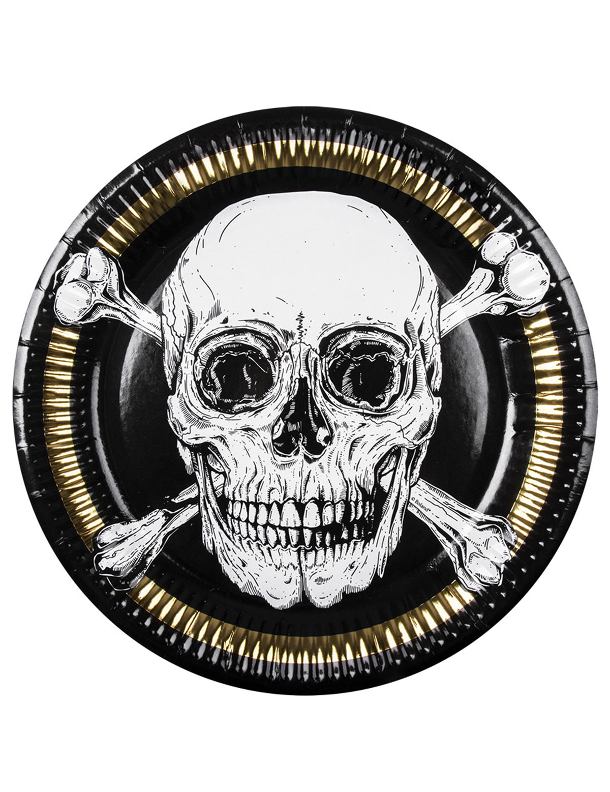 pratos de cartão Pirate Jolly Roger preto branco e dourado