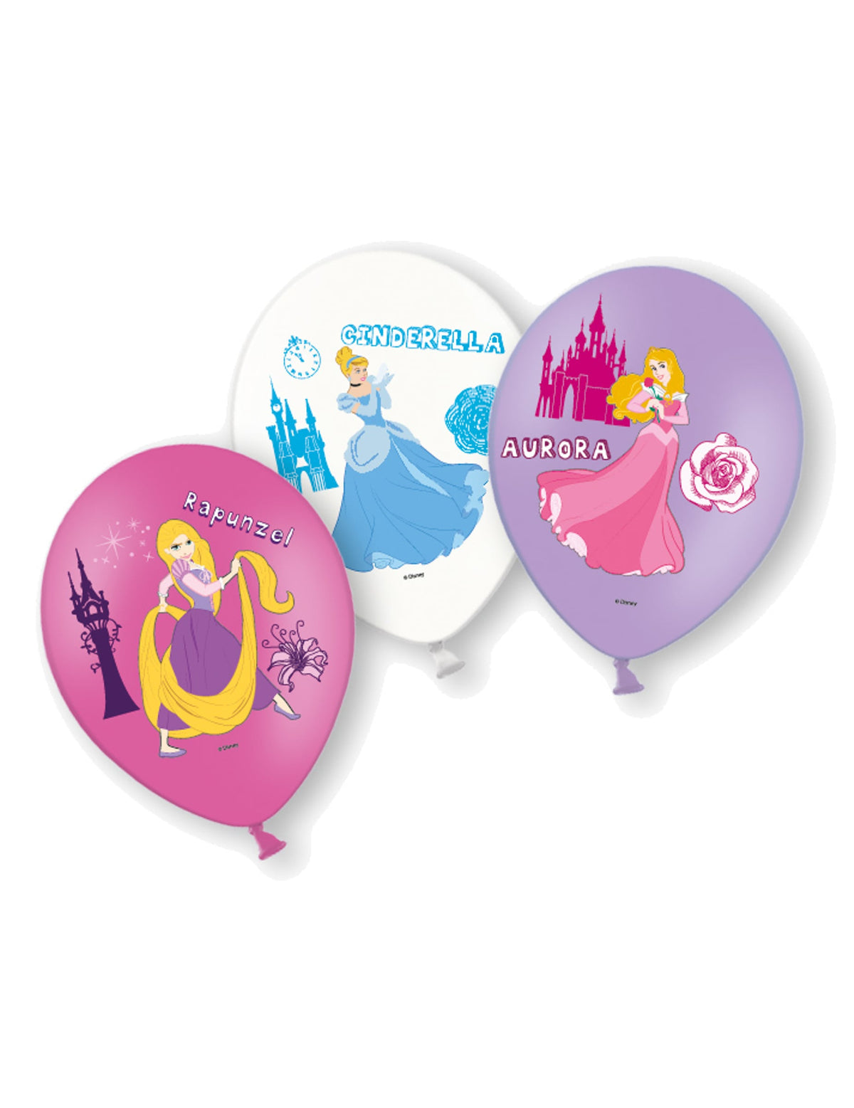Ballons en latex Disney Princesses pour enfant rose blanc et violet avec Raiponce Cendrillon et Aurore