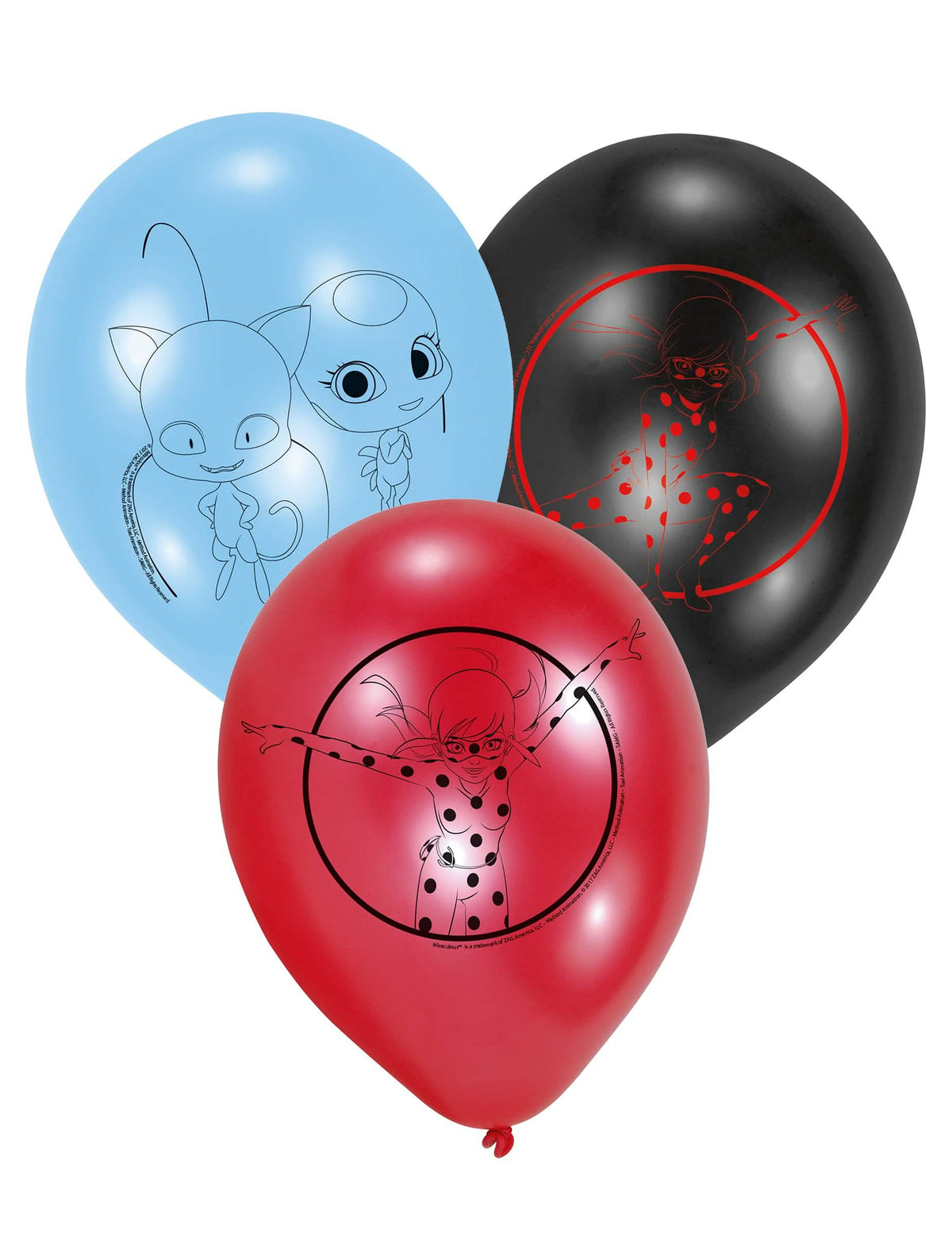 balões em látex Ladybug para criança vermelhos, pretos e azuis