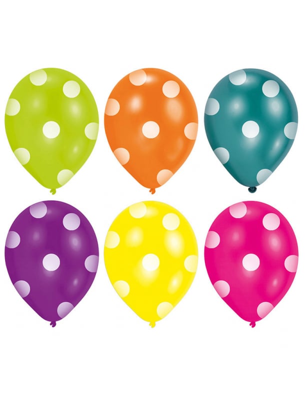 6 balões de latex às bolinhas multicoloridos para aniversário