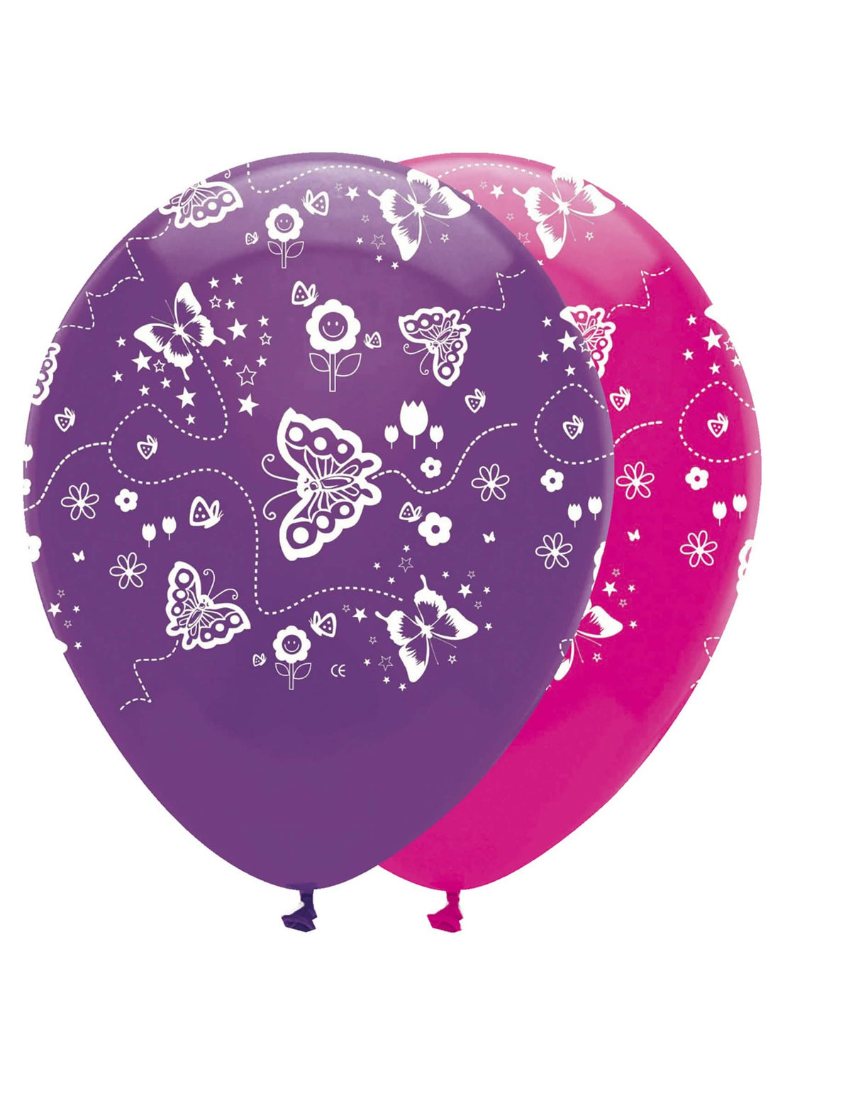 balões de látex borboleta para aniversário cor de rosa e roxo com estampados brancos